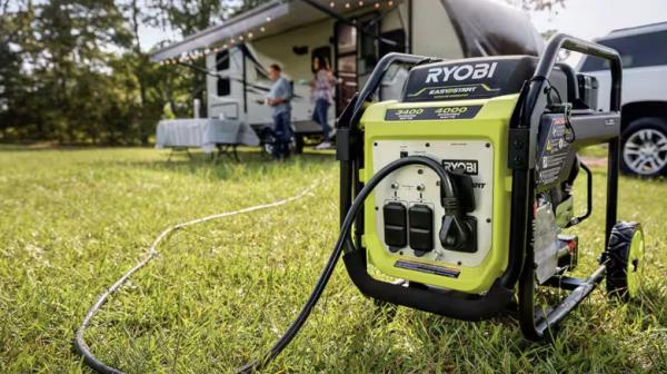 Ryobi generator in front of RV