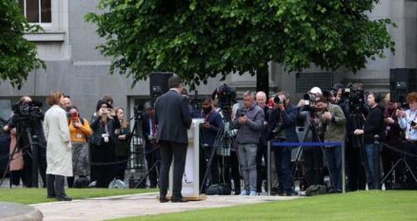 Eamon Ryan talking to the media at Government Buildings to announce that his stepping down as party leader. Pictur: Sasko Lazarov/© RollingNews.ie